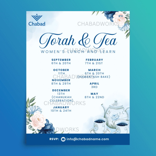 Floral Blue Torah and Tea Women's Circle Class Flyer