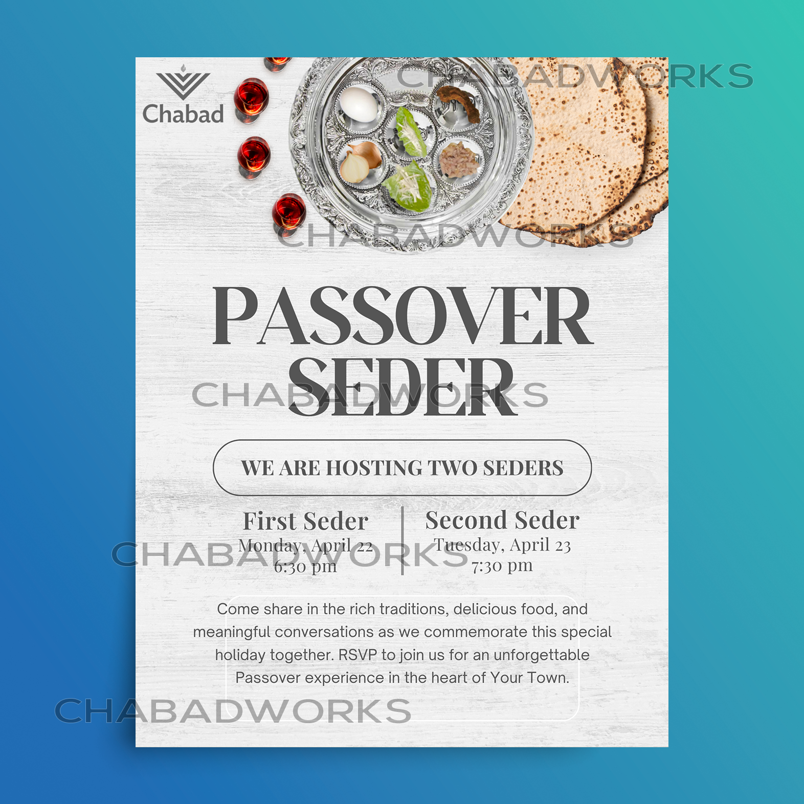Classic Wood & Silver Passover Seder Event Flyer
