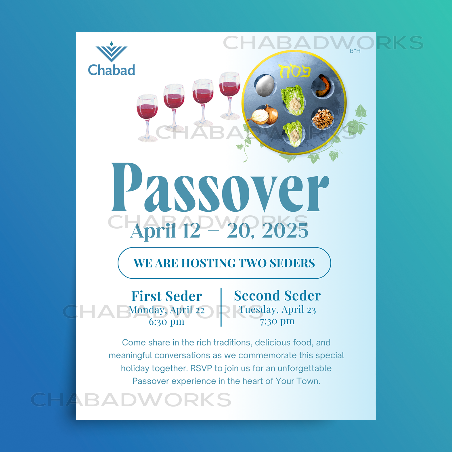 Breezy Watercolor Passover Seder Event Flyer