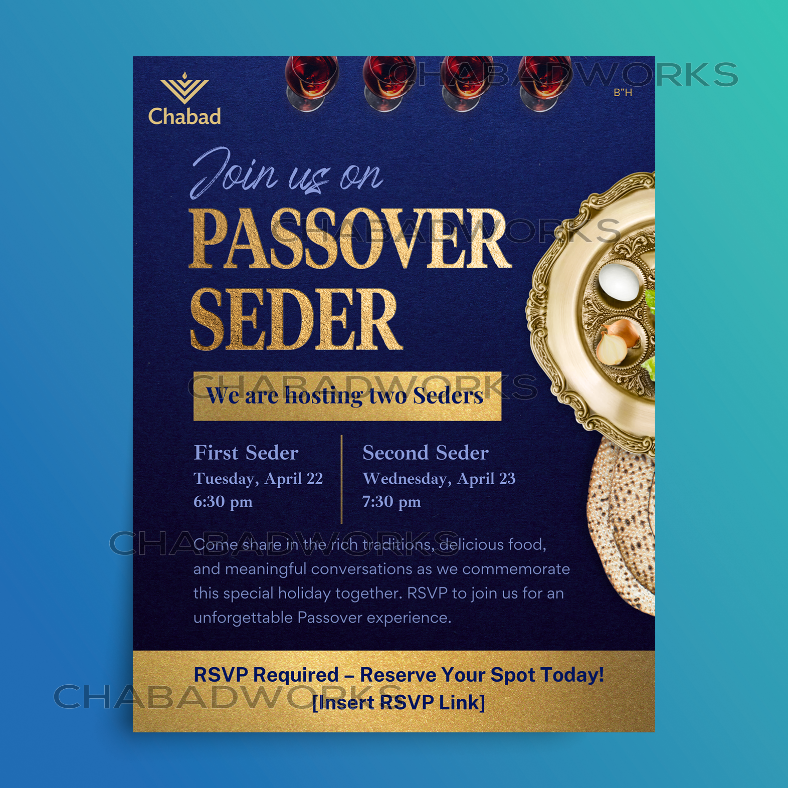 Gala Gold & Script "Join Us" Passover Seder Flyer