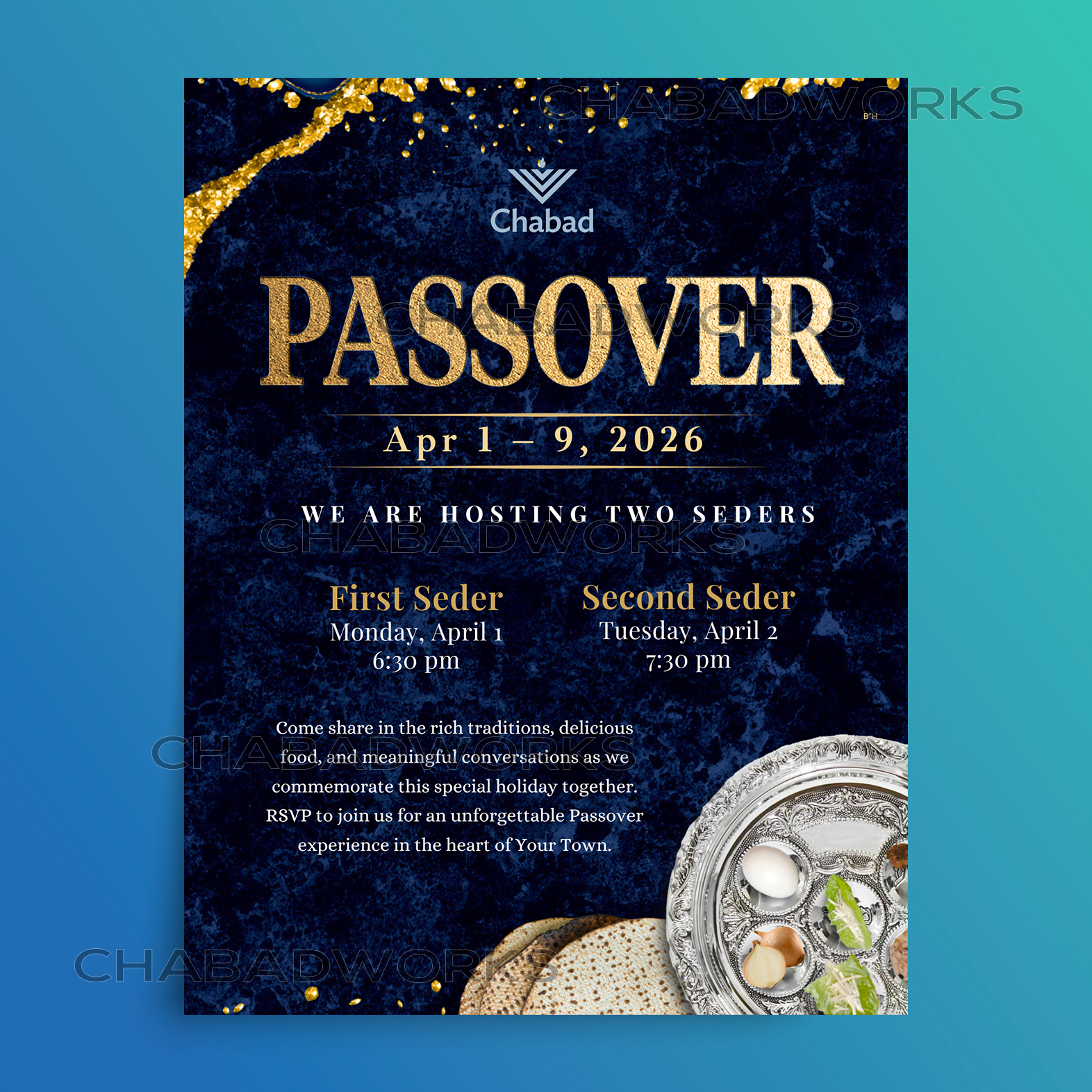 Midnight Marble & Gold Splash Premium Seder Flyer