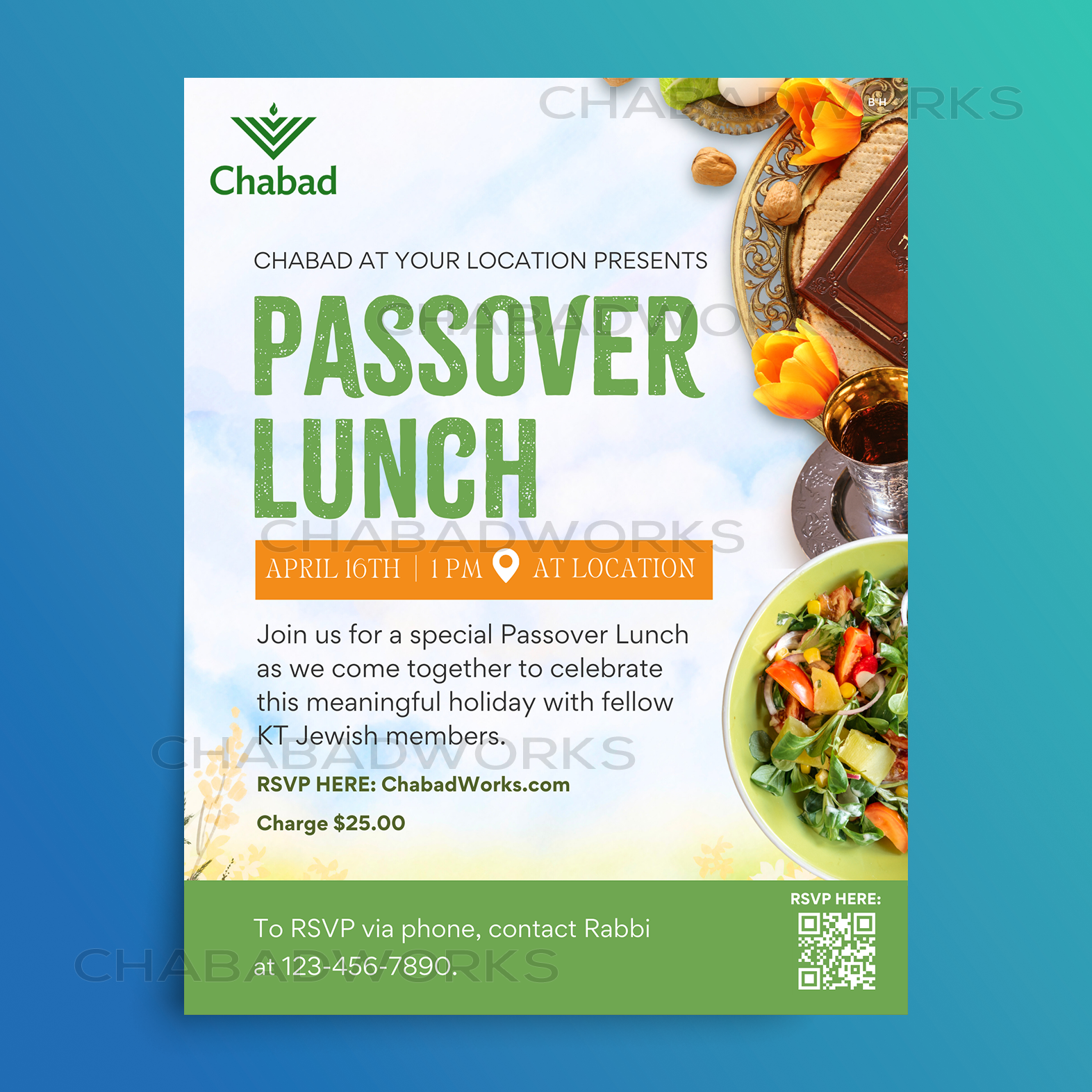 Modern Passover Lunch Flyer Template – Fresh Pesach Community Event Flyer